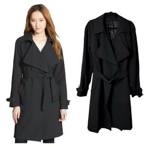 Diane von Furstenberg Anouk Trench Coat Jacket Drape Front Tie Belt Black M